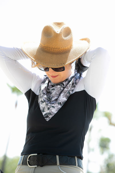 Black + White Flowers Magnetic Bandana