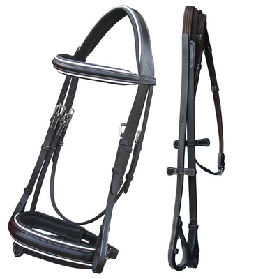 ExionPro Comfort Lined White Piping Broad Dressage Bridle With Web Reins