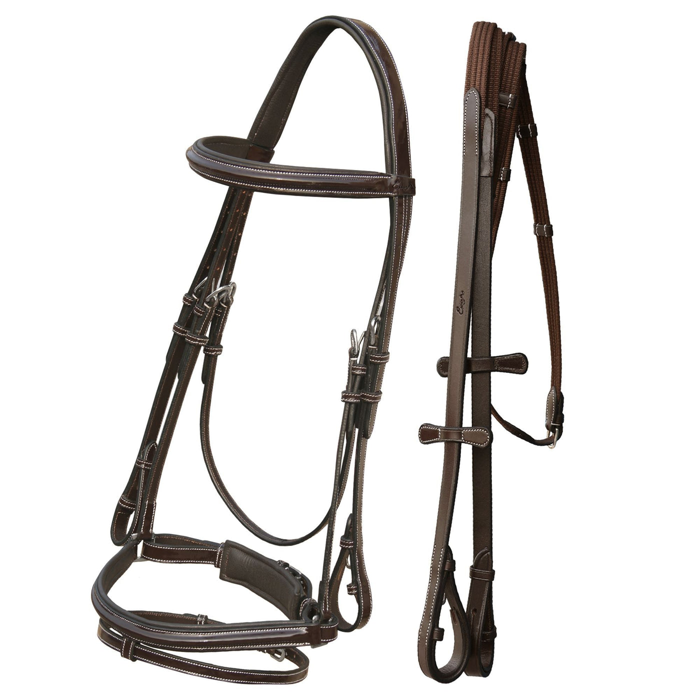 ExionPro Glossy Leather Dressage Bridle with Leather Reins