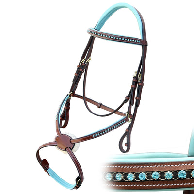 ExionPro Blue Bling Figure 8 Bridle with Baby Blue Soft Lined Crown Piece & Reins