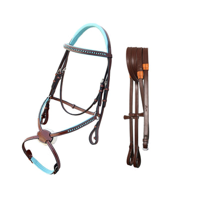 ExionPro Blue Bling Figure 8 Bridle with Baby Blue Soft Lined Crown Piece & Reins