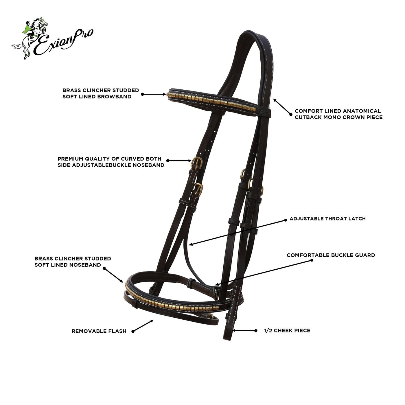 ExionPro Clincher Snaffle & Figure 8 Noseband Combo Bridle with Anti-Slip Reins