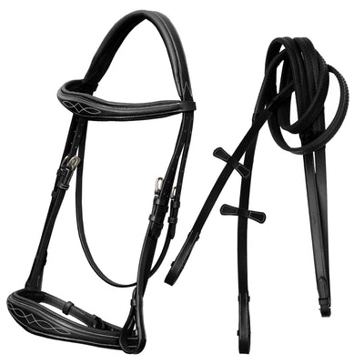 ExionPro Fancy Stitched Raised Anatomical Bridle with Reins without Flash