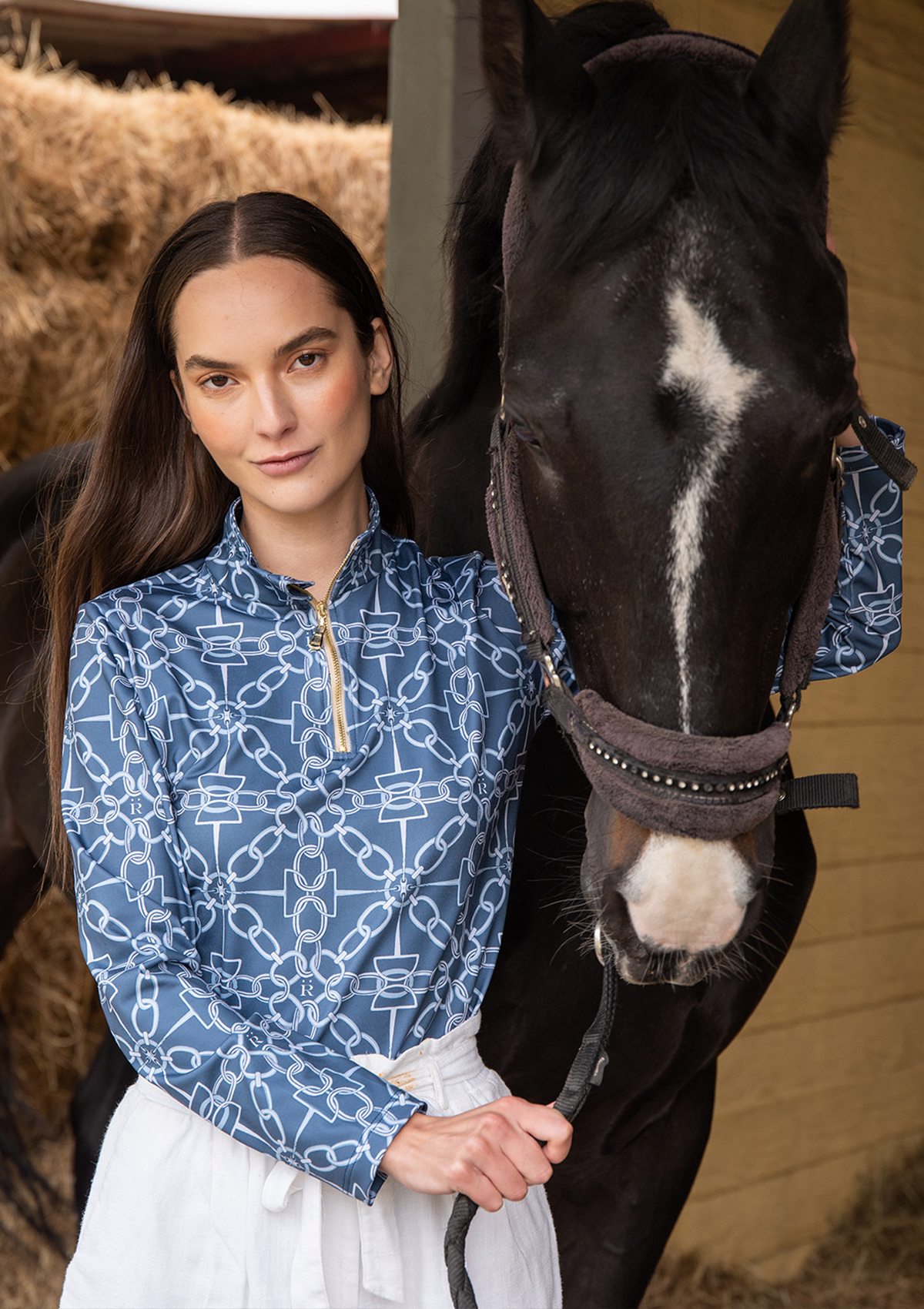 Harmony Quarter Zip Chainlink Print - Long Sleeve | Navy