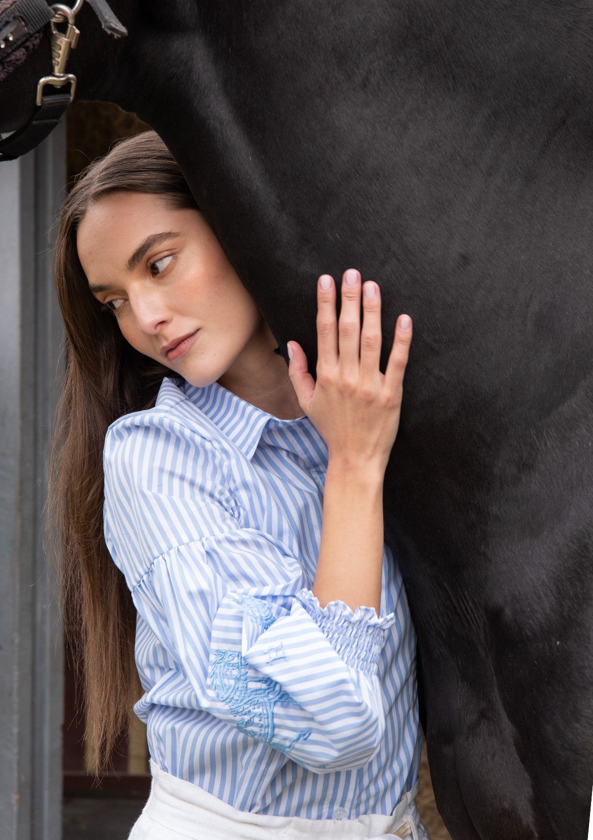 Annie Shirt Embroidered Pinstriped | Blue