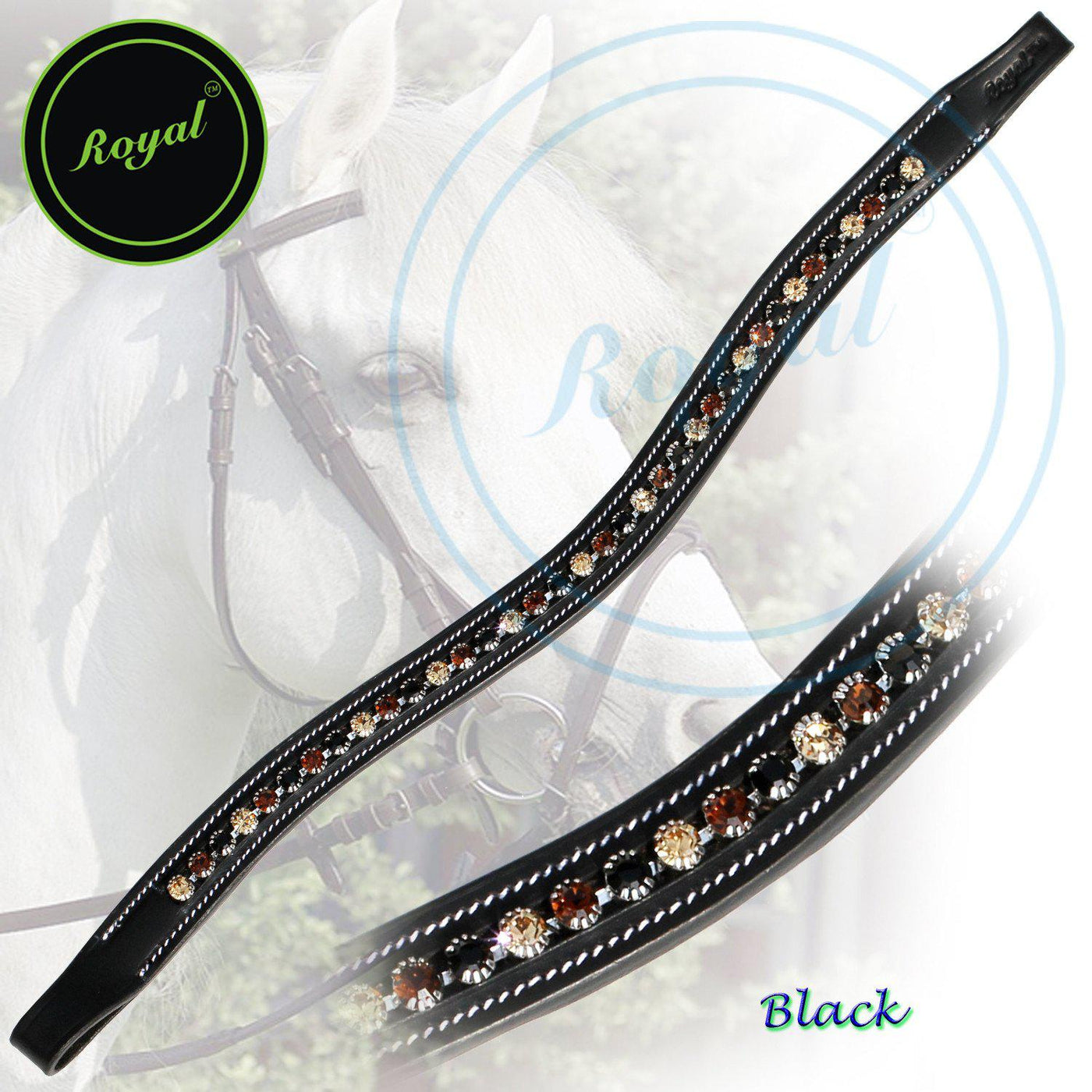 ExionPro Dual Colored Glittering Brown, Black and Golden Crystal Browband