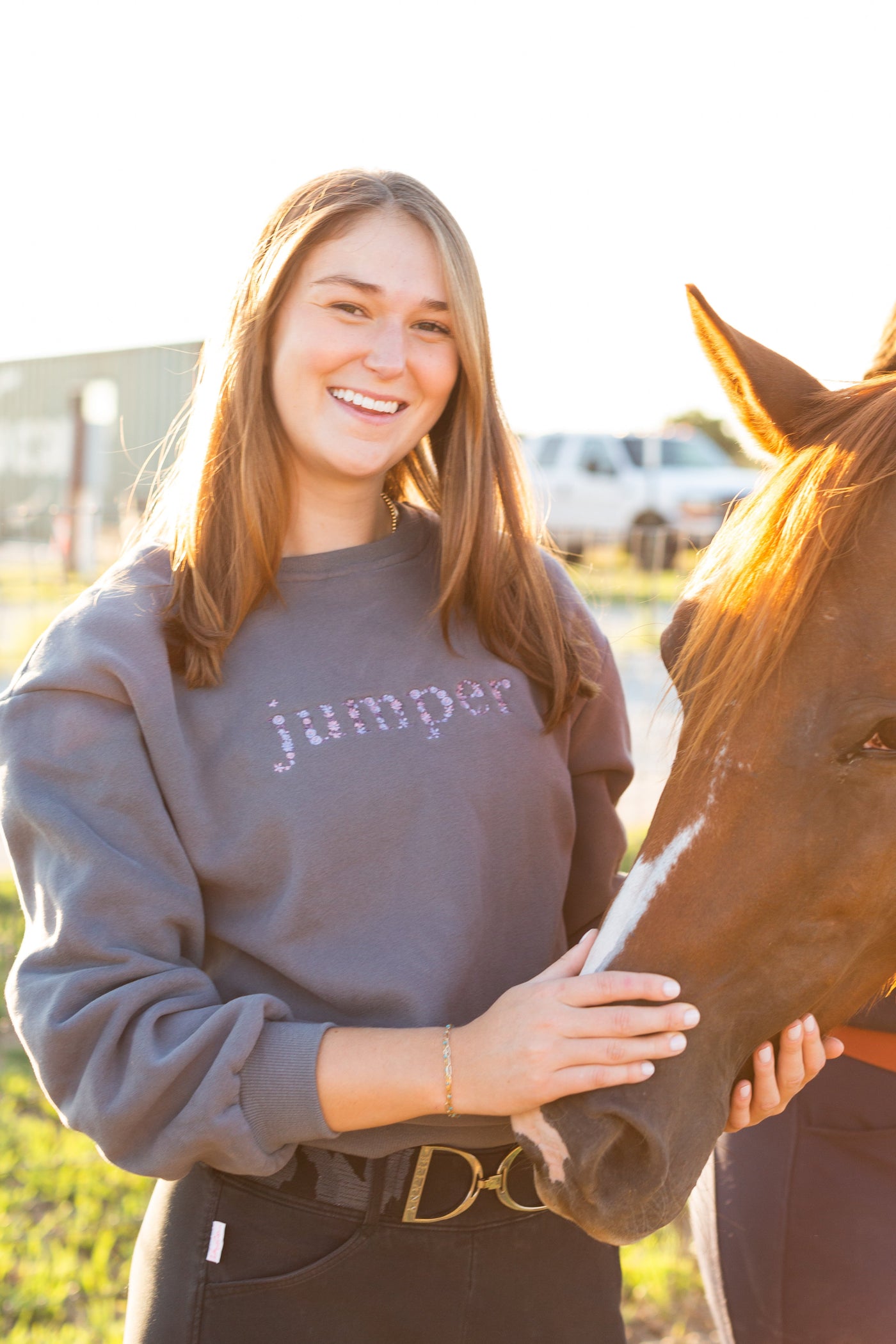 Grey "JUMPER" Sweatshirt - Purple