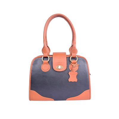 ExionPro Grain Leather Tan Black Snap Top Hand Handbags For Women