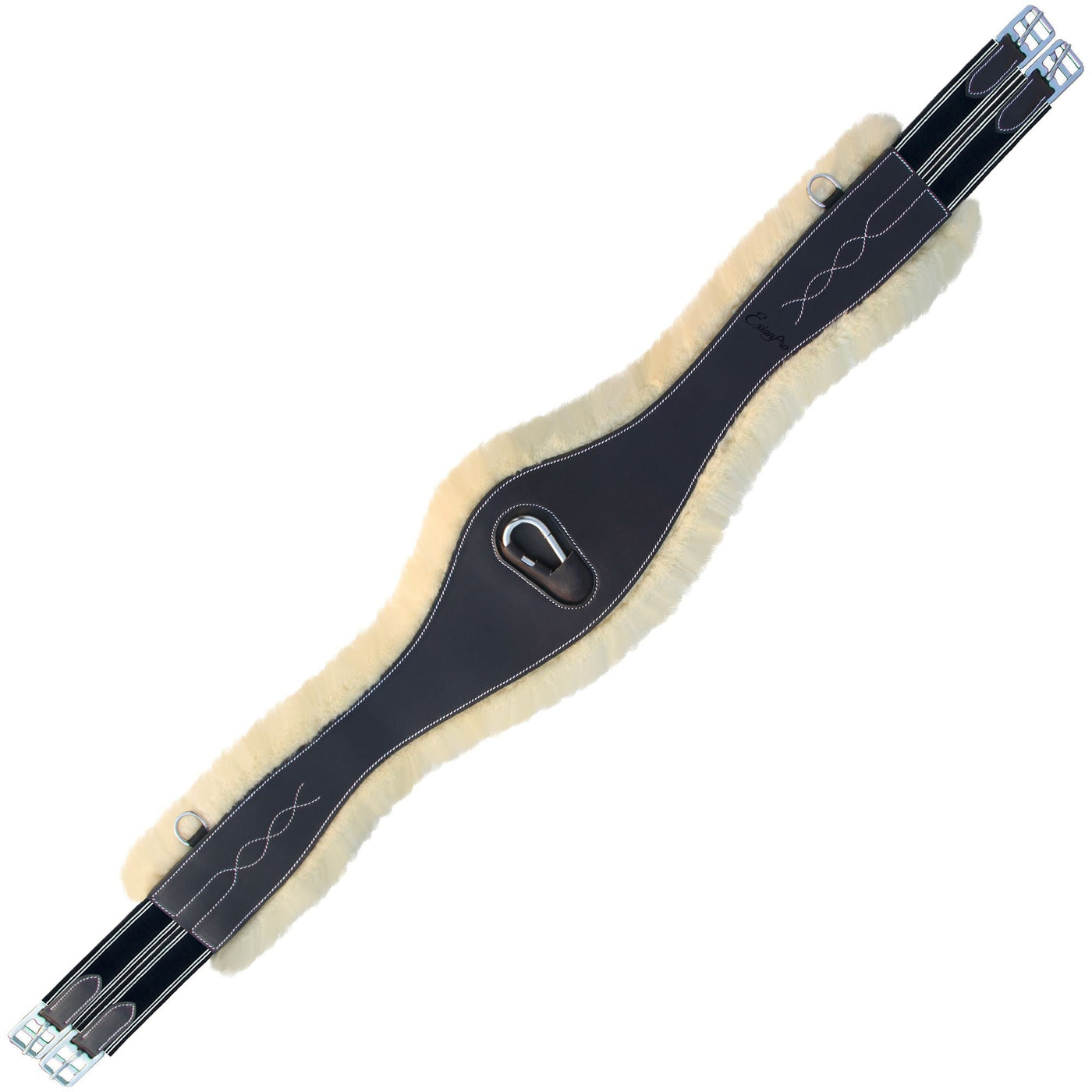 ExionPro Fancy Stitched Snap Over Lay Girth with Leather/Sheepskin Padding - Navy Blue Elastic with White Lines