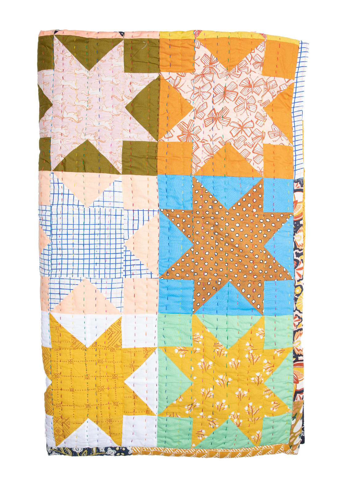 Handmade Handker Sawtooth Star Bandana Quilt: One-of-a-Kind