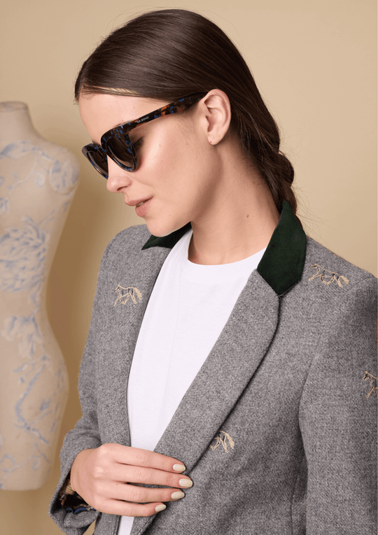 Cavaletti Embroidered Blazer | Navy Plaid
