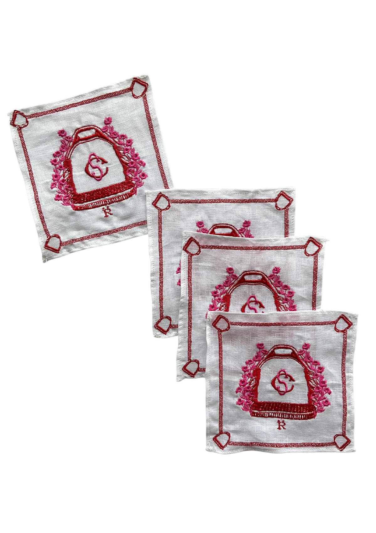 Embroidered Cocktail Napkins | Red