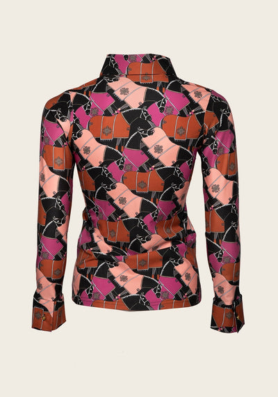 Espoir Lumiere Black Blanketed Horse  Ladies’ Button Shirt