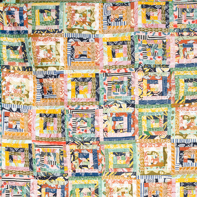 Handmade Handker Log Cabin Bandana Quilt: One-of-a-Kind