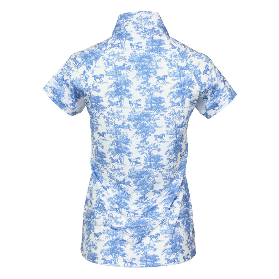 Dapplebay Equestrian Toile 1/4 Zip Light Riding Top - Short Sleeve-Blue/White