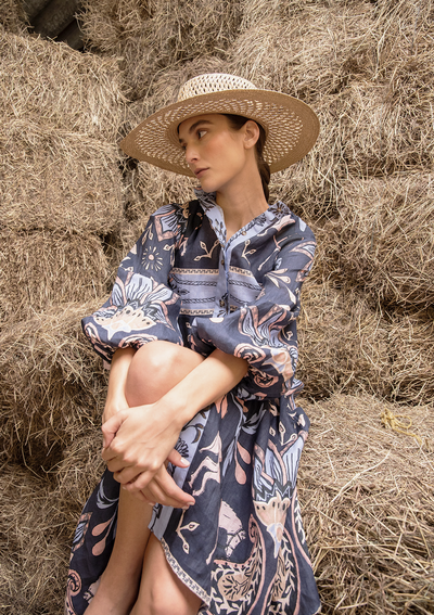 Penelope Linen Midi Dress | Lilyprint | Navy