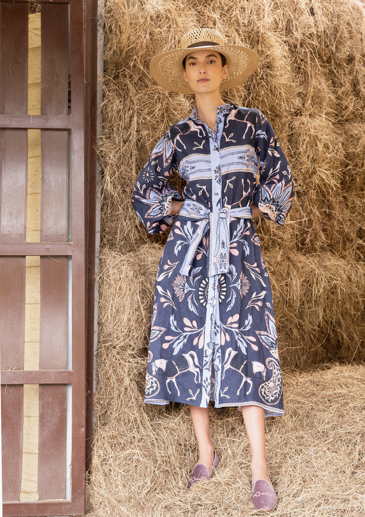 Penelope Linen Midi Dress | Lilyprint | Navy