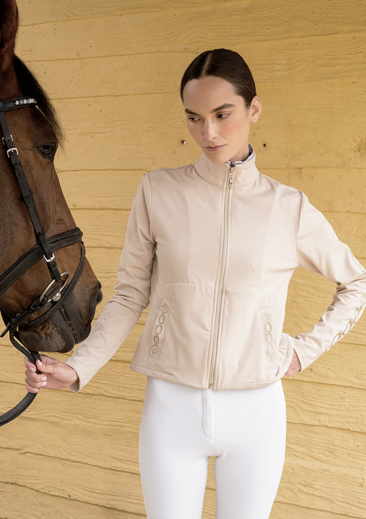 Equus Embroidered Zip Jacket | Sand