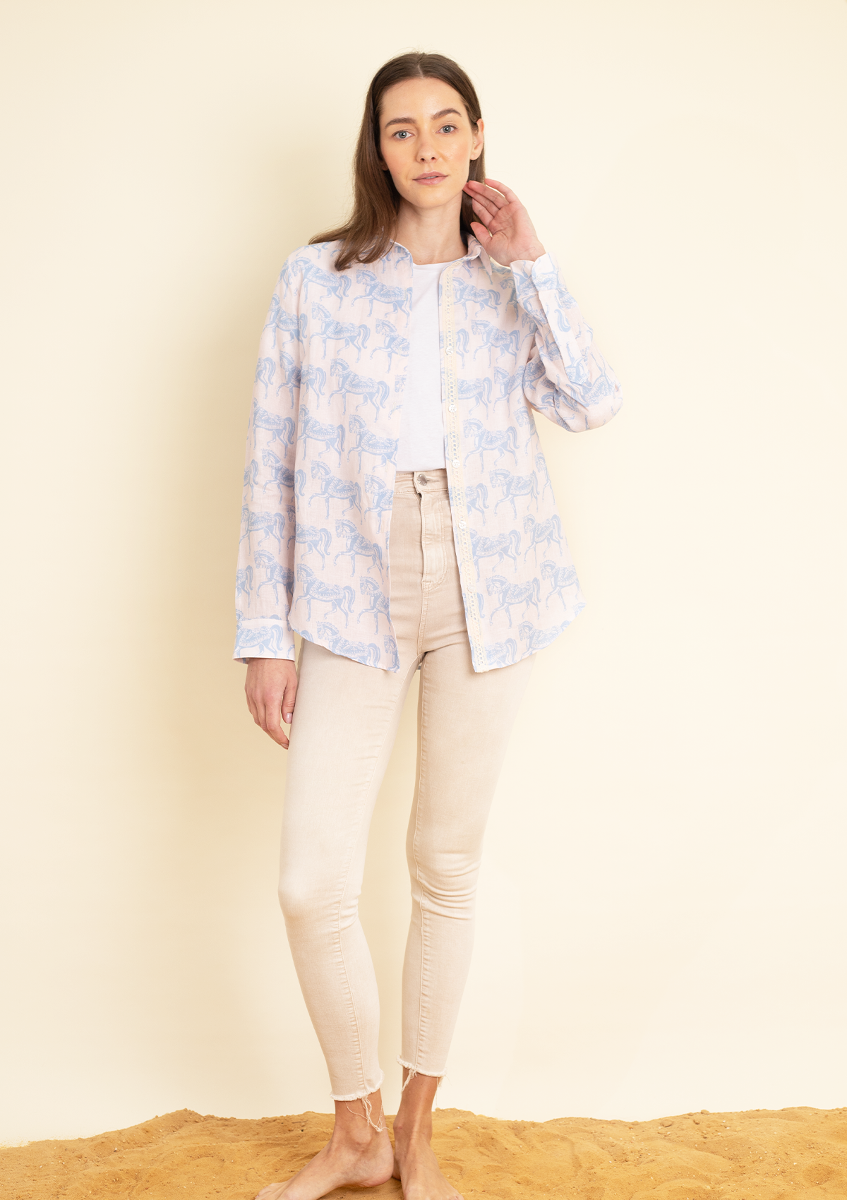 Basic Linen Shirt | Blossomare print | Light Blue