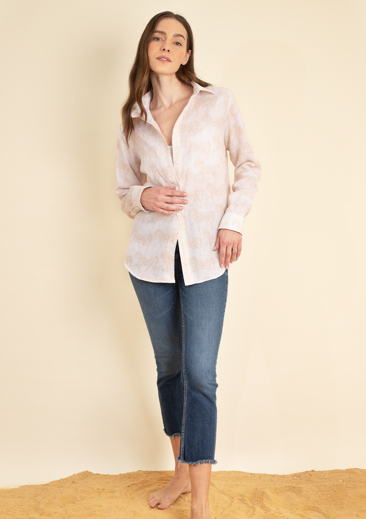 Basic Linen Shirt | Blossomare Print | Neutral