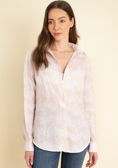 Basic Linen Shirt | Blossomare Print | Neutral