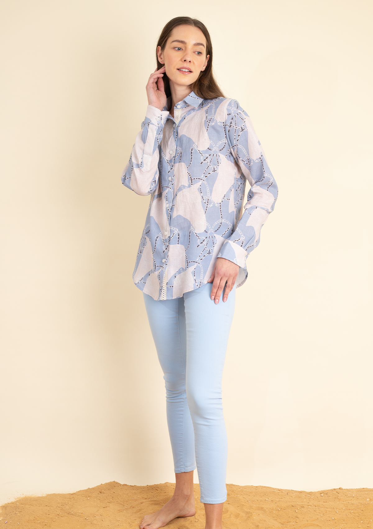 Basic Linen Shirt | Saddlery Print | Azure