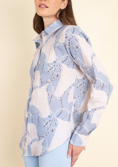 Basic Linen Shirt | Saddlery Print | Azure