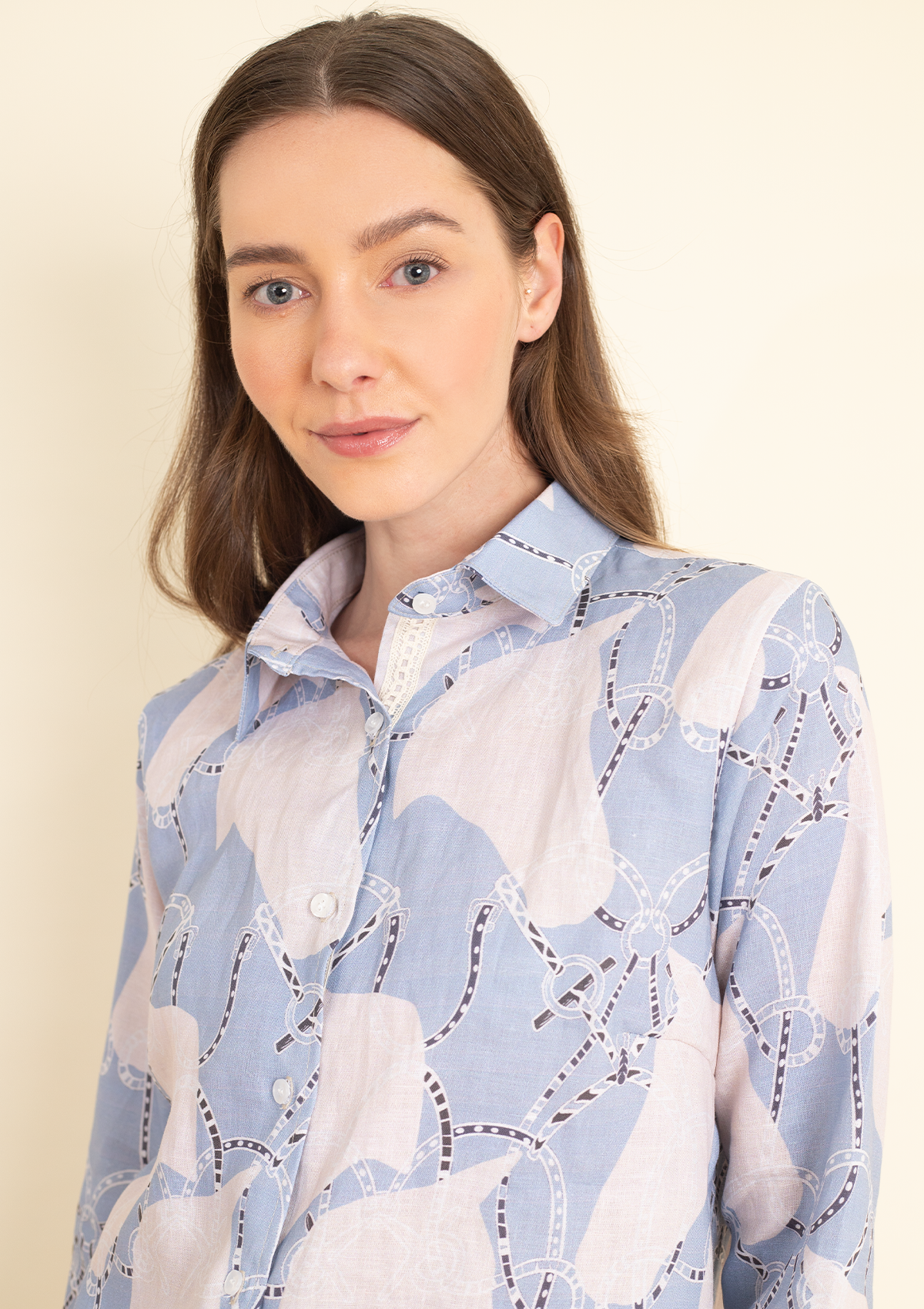 Basic Linen Shirt | Saddlery Print | Azure