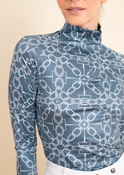 Bliss Quarter Zip Chainlink Print | Long Sleeve | Navy