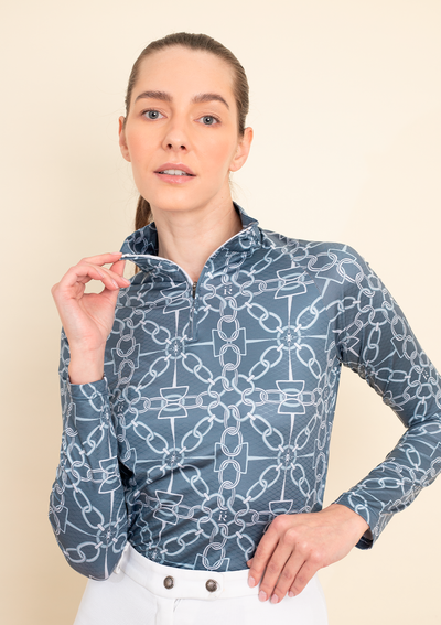 Bliss Quarter Zip Chainlink Print | Long Sleeve | Navy