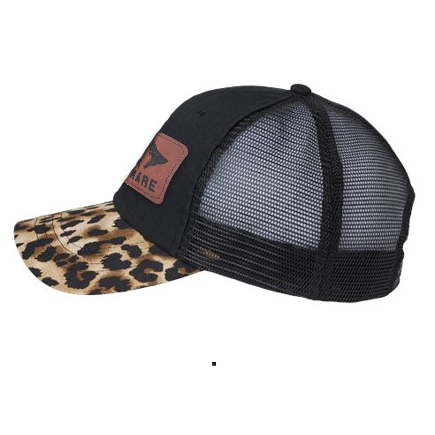 The Boss Mare Leopard Print Leather Patch Hat