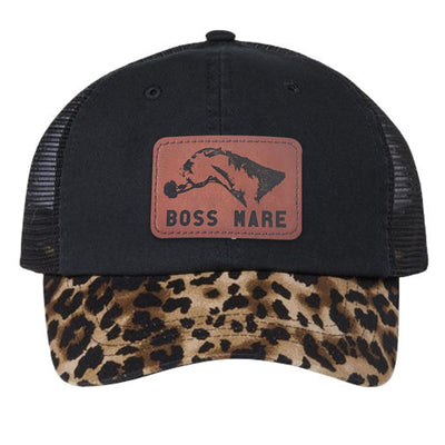 The Boss Mare Leopard Print Leather Patch Hat