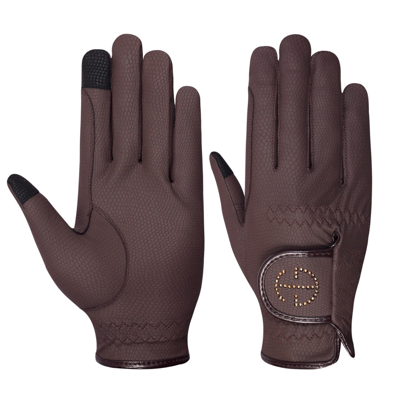 Halter Ego® Riding Gloves - Brown & Smoked Topaz Crystal Logo