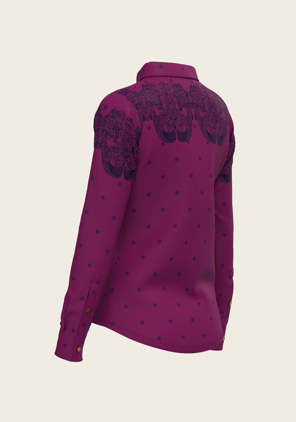Western Mermaid Horses on Berry Ladies Button Shirt