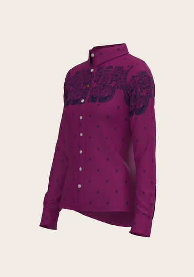 Western Mermaid Horses on Berry Ladies Button Shirt