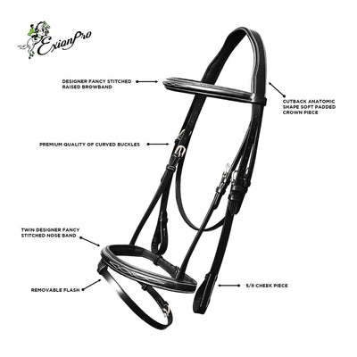 ExionPro Twin Designer Fancy Stitched English Snaffle Bridle with Reins