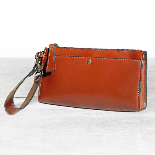 Caravel Wristlet Clutch - Luxury Leather Handbag in Cognac