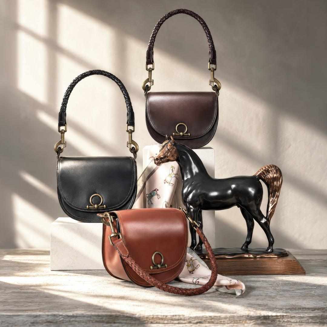 Coronado- Horse Bit Lock Luxury Leather Handbag in Deep Brown