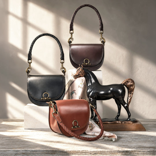 Coronado- Horse Bit Lock Luxury Leather Handbag in Deep Brown
