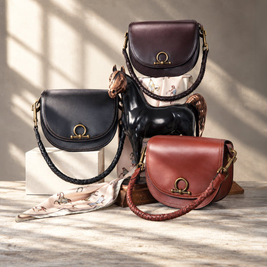 Coronado- Horse Bit Lock Luxury Leather Handbag in Deep Brown