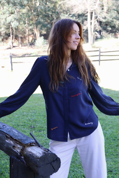 “ALL IN” Equestrian Button-down shirt (navy)
