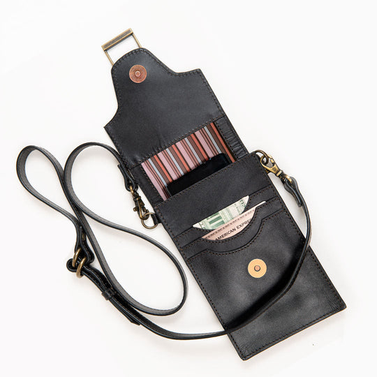 Devon Deluxe Phone Bag - Luxury Leather Handbag in Black