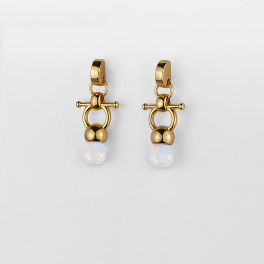 Briolette - Moonstone Horse Bit Equestrian Earring in Gold