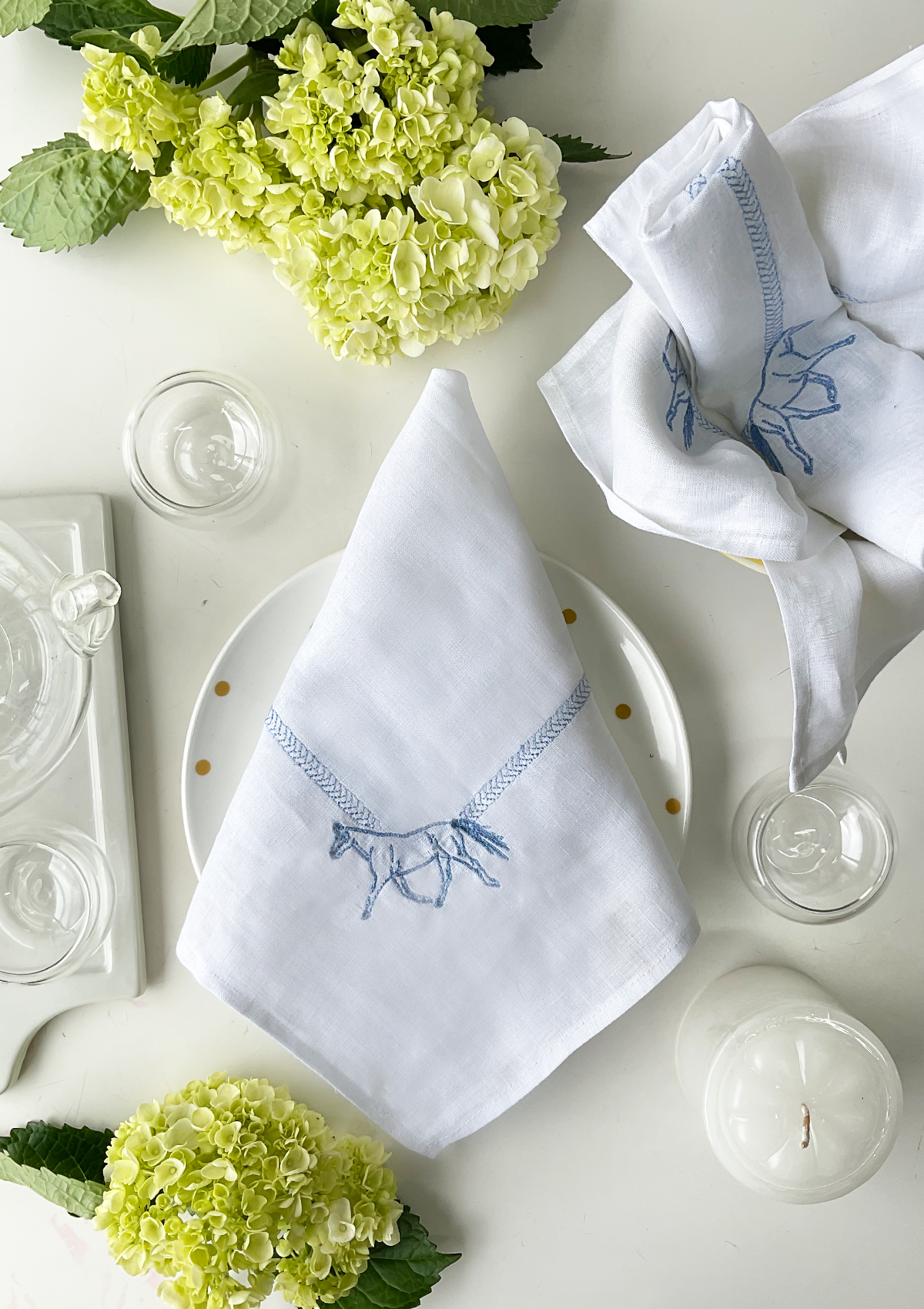 Embroidered Dinner Napkins Horses | Blue | Set of 4