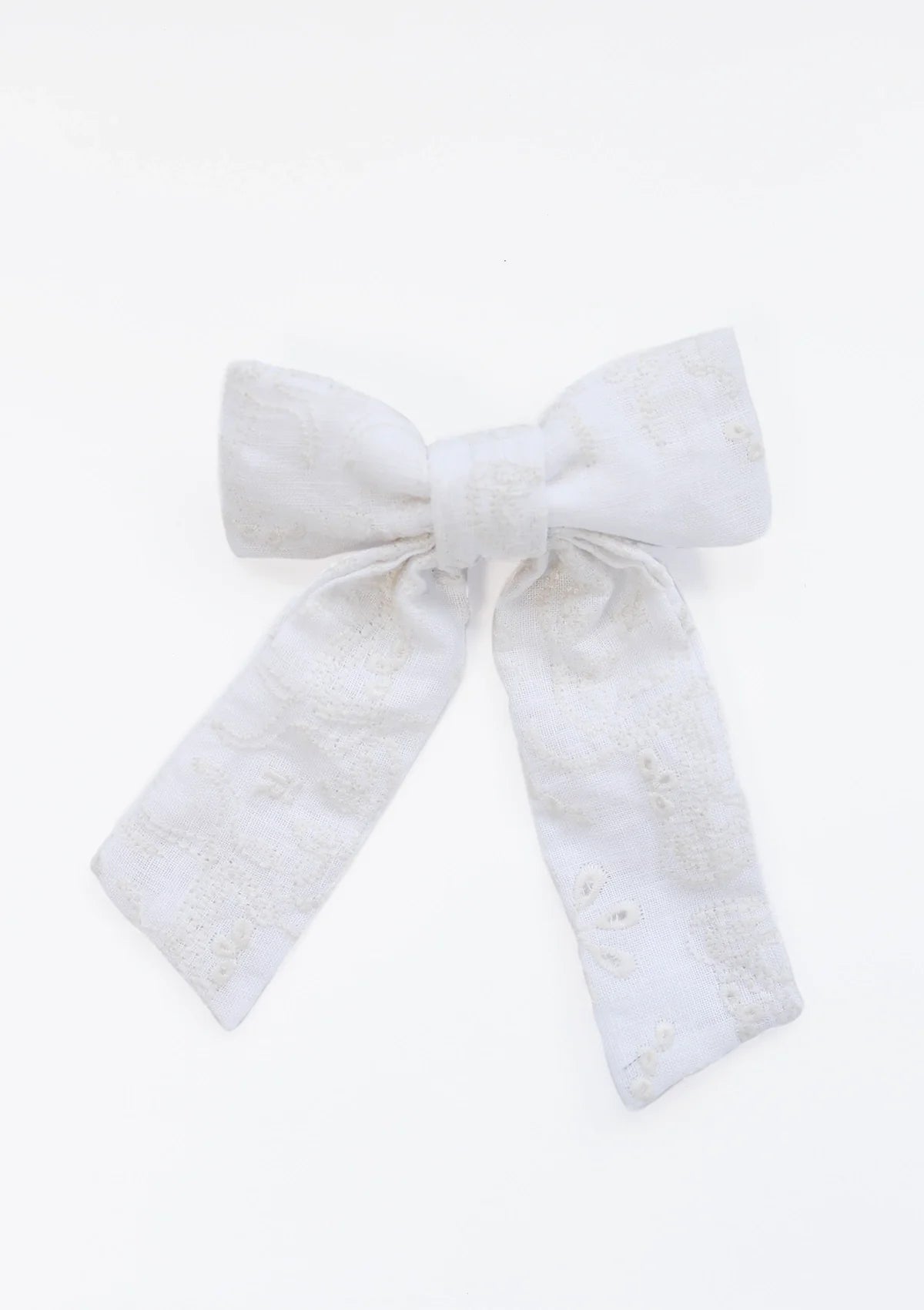 Embroidered Linen Bow Hair Tie | Cream