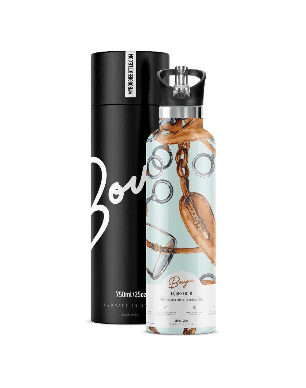 Equestri 25oz Insulated Bottle | Blue Equestrian Print