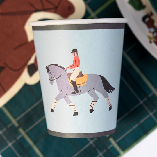 Equestrian Horse Riding Paper Cups (9 oz) | Recyclable Eco Cups for Horse Party, Kids Birthday, Derby or Pony Theme (x 12)