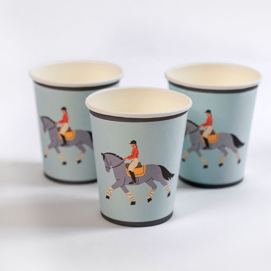 Equestrian Horse Riding Paper Cups (9 oz) | Recyclable Eco Cups for Horse Party, Kids Birthday, Derby or Pony Theme (x 12)