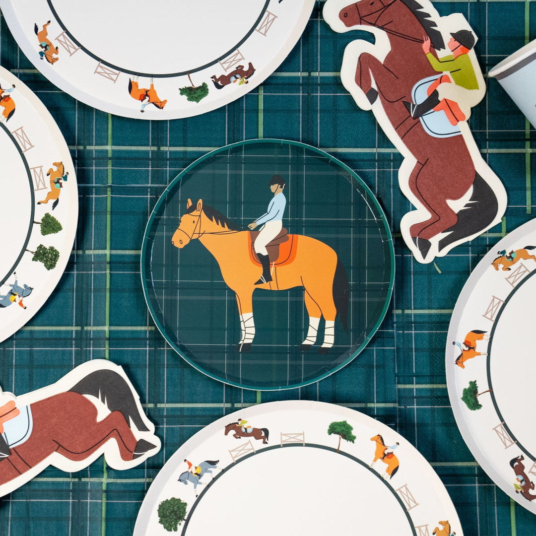 Equestrian Horse Riding Paper Dinner Plates (9 Inch) | Hunter Jumper Party Theme | Eco-Friendly, Recyclable Horse Party Plates for Kids &amp; Adults (x 12)