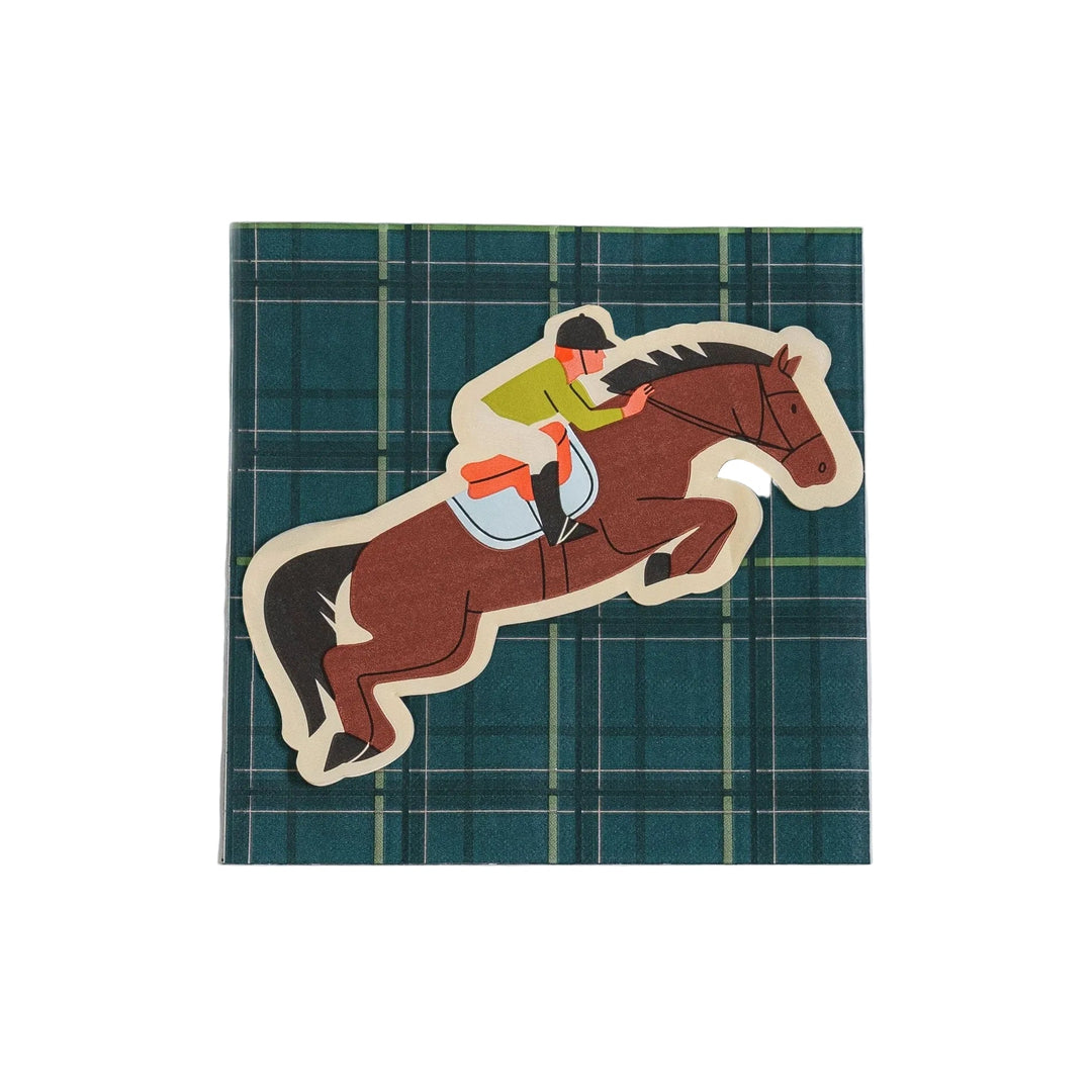 Horse Plaid Party Napkins (8x8in) | Equestrian Party Tableware | Eco-Friendly, Recyclable Paper Napkins (x 20)